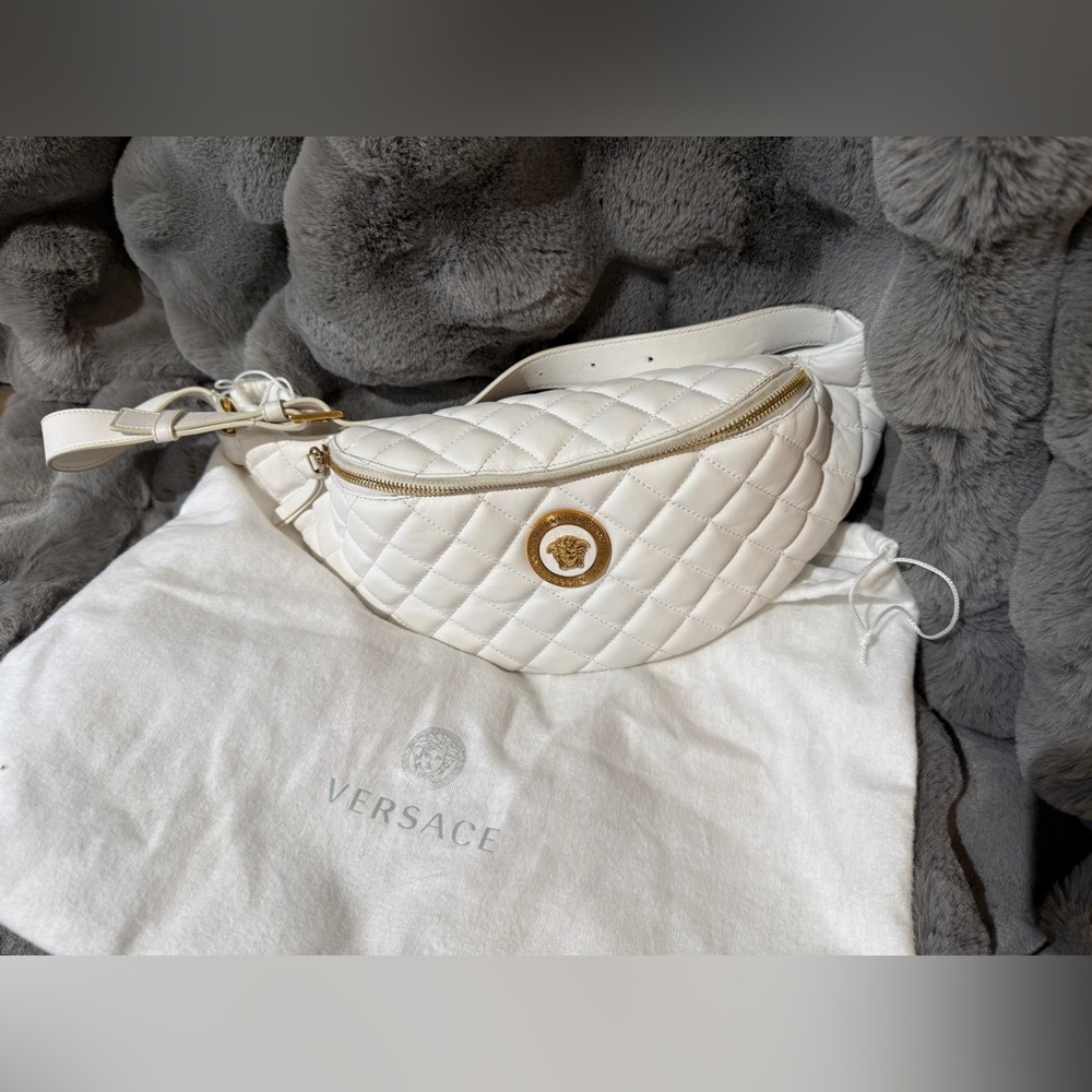 VERSACE White Nappa Barocco Medusa Quilted Fanny Pack Belt Bag